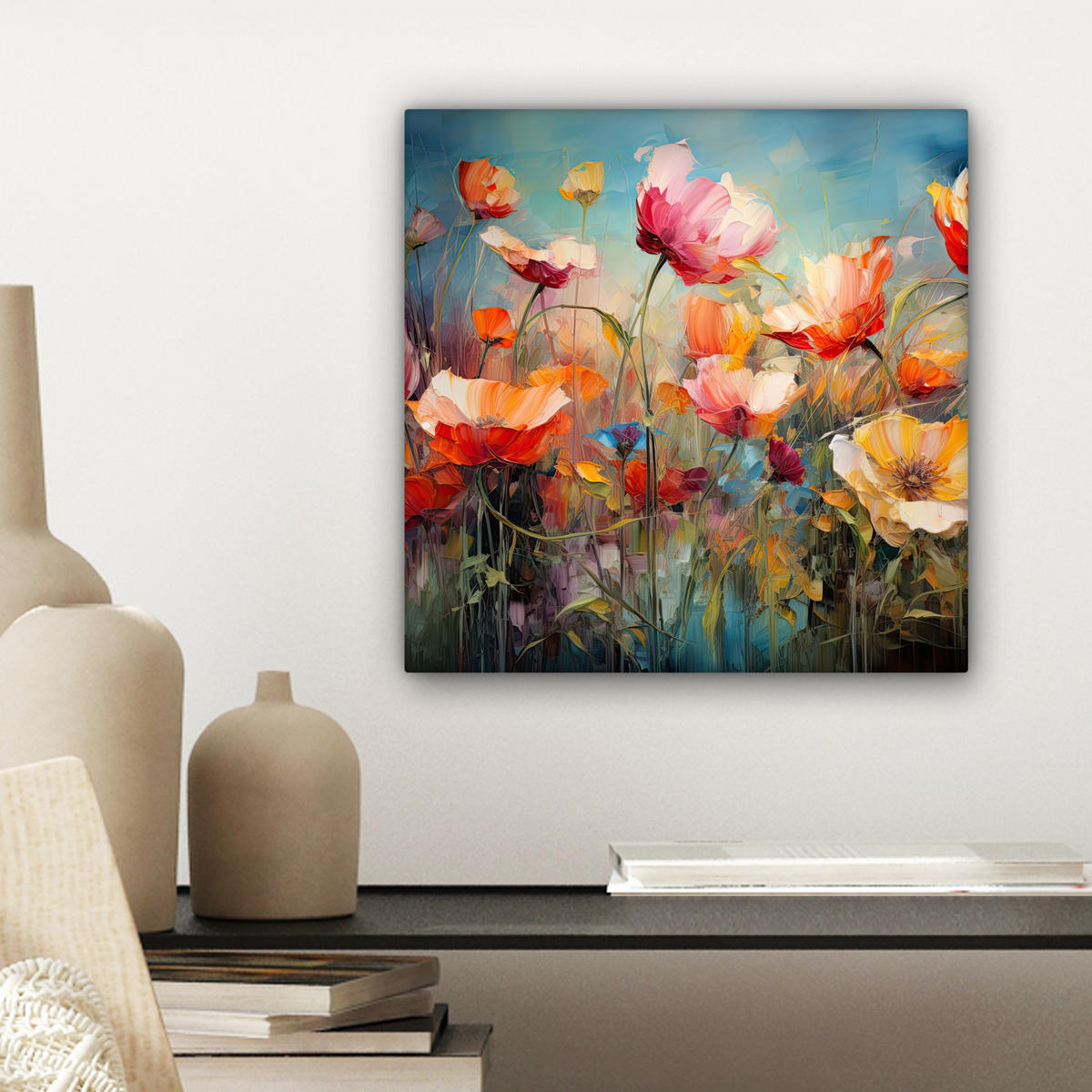 LEINWANDBILD Blumen - Aquarell - Kunst - Botanisch - Natur 20x20 cm - Orange, Textil (20/20cm) - MuchoWow