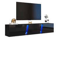 TV-ELEMENT 180/35/30 cm Hängend Hochglanz Schwarz mit LED-Beleuchtung und 3 Türen - Schwarz, Holzwerkstoff (35/30/180cm) - Korfee
