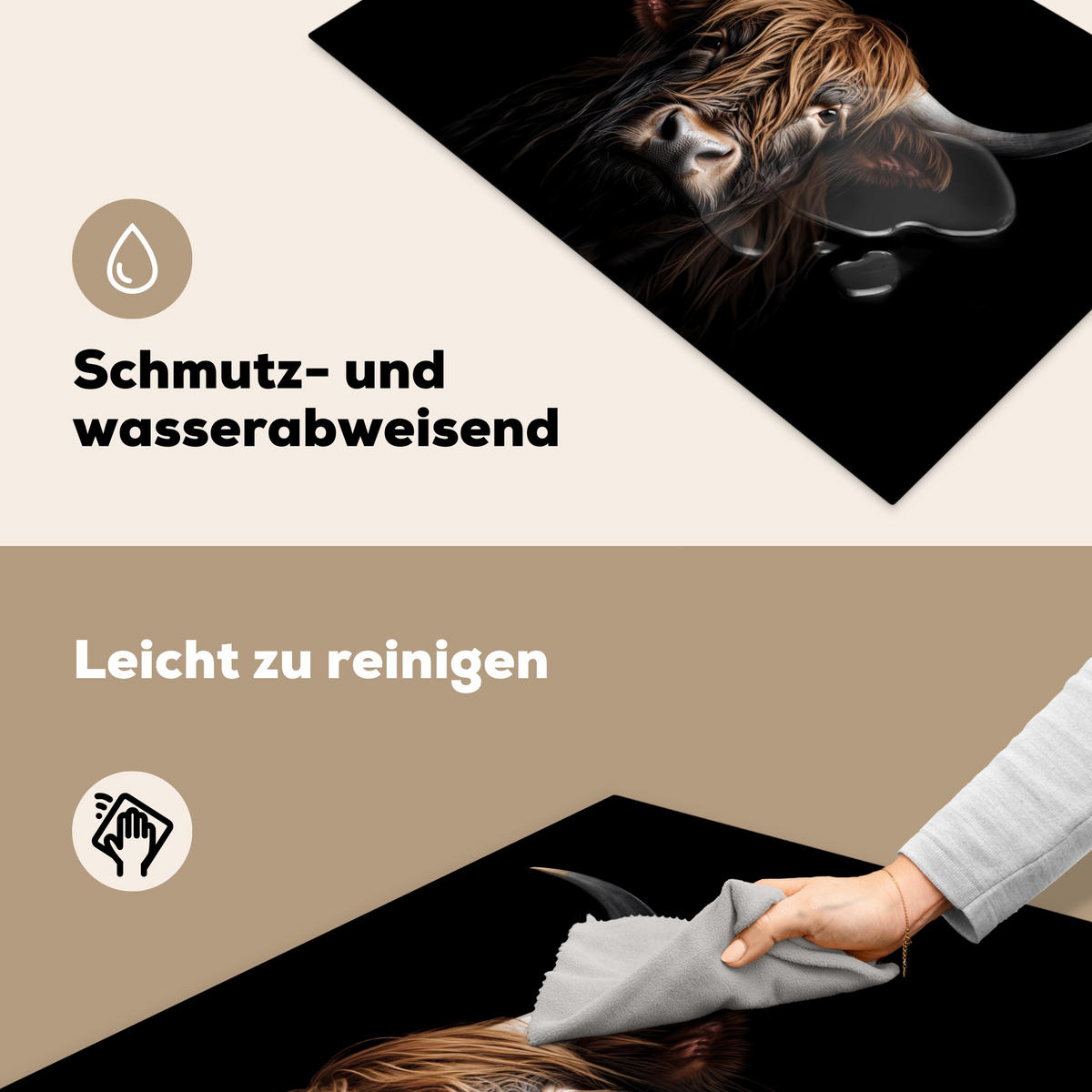 HERDABDECKPLATTE Schottischer Highlander - Porträt - Schwarz - Tier Induktionsschutz 80x52.2 cm - Braun, Kunststoff (80.2/52.2/0.2cm) - MuchoWow