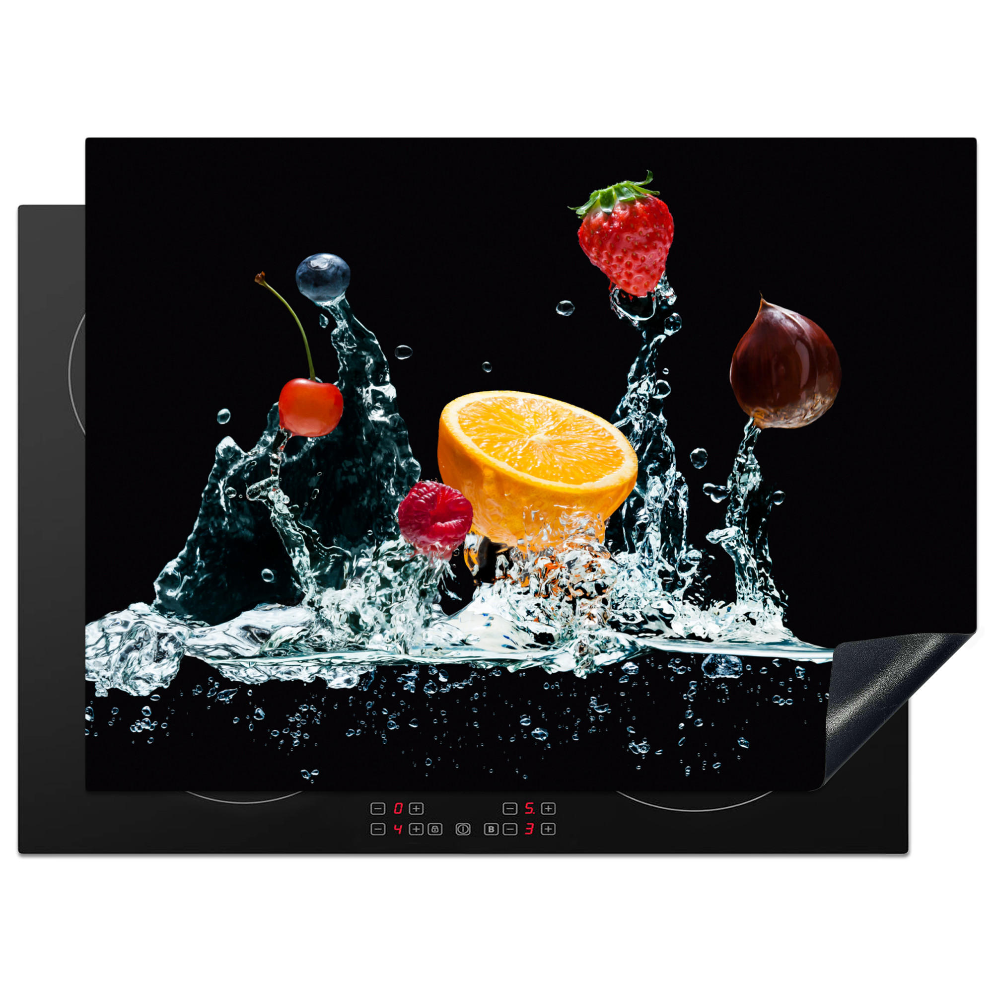 HERDABDECKPLATTE Wasser - Obst - Orange - Erdbeere - Kirsche - Schwarz 71x52 cm - Orange, Kunststoff (71/0.2/52cm) - MuchoWow