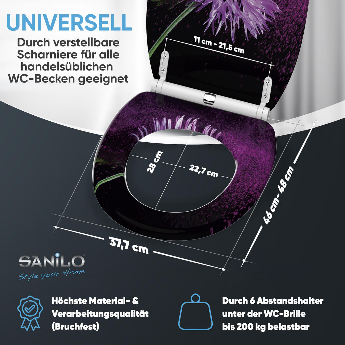 WC-SITZ mit Absenkautomatik & Top Fix Purple Dust - Violett, Holzwerkstoff (37.7/5.5/48cm) - Sanilo