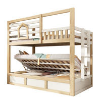 ETAGENBETT 90/200 cm & 90/200 cm in Weiß & Eichefarben mit Stauraum und Sicherheitsgeländer im Hüttenstil - Weiß/Naturfarben, Holzwerkstoff (90/200cm) - STILVORA