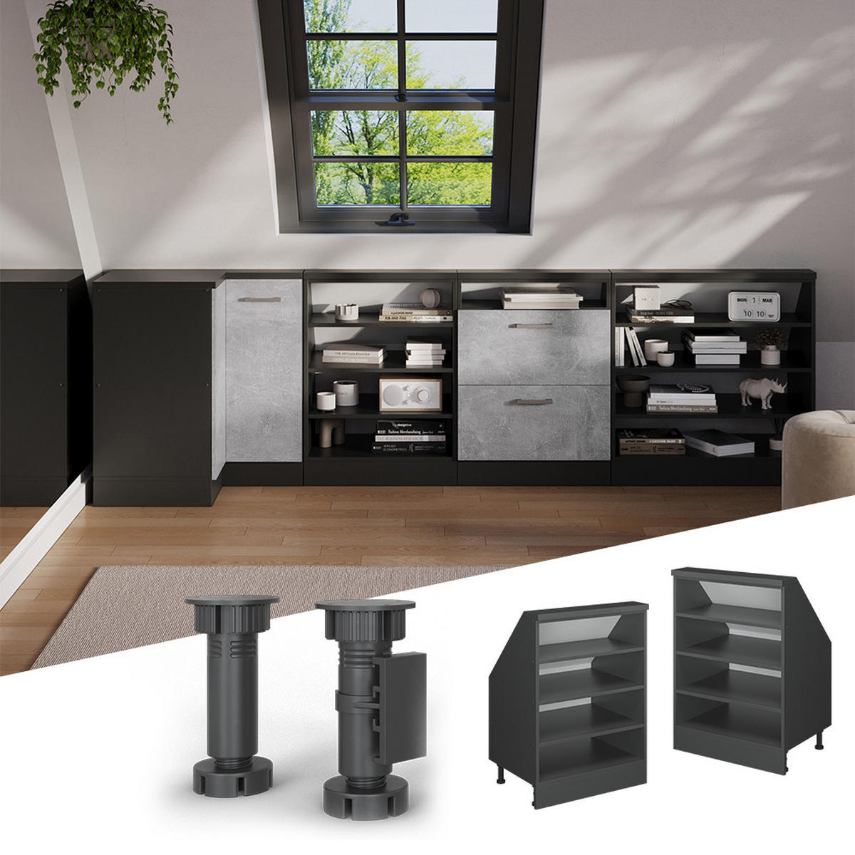 SKŘÍŇ POD ŠIKMOU STŘECHU Rion Antracit - antracitová, kompozitní dřevo (60/81.6/46cm) - Vicco