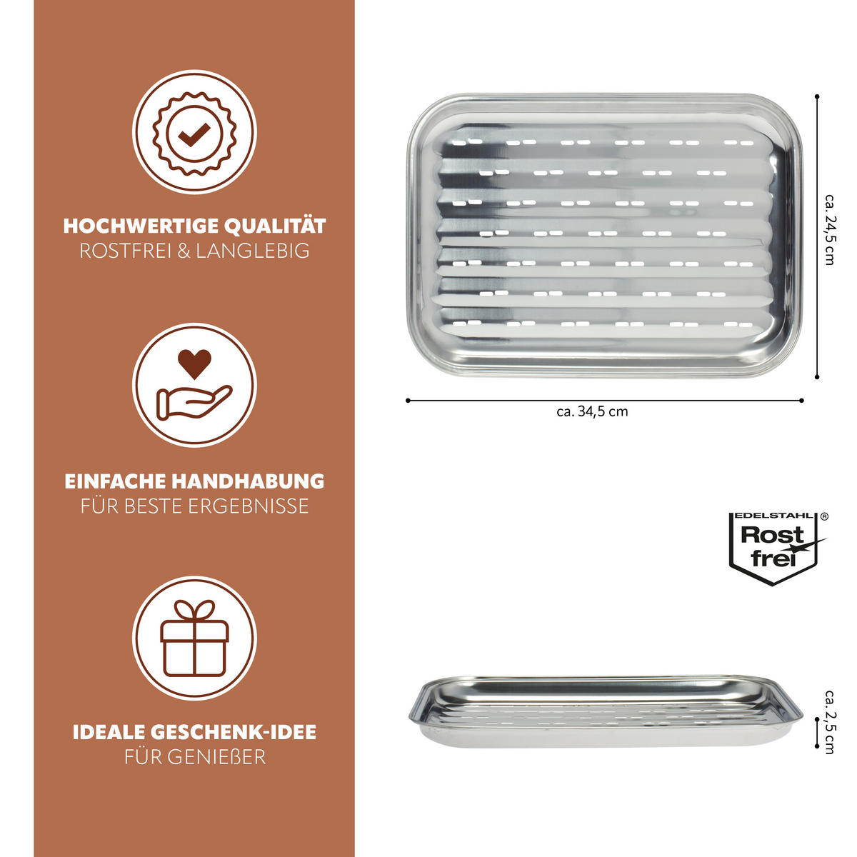 GRILLSCHALE, silber, Metall - Edelstahlfarben, Metall (24.5/2.5/35cm) - bremermann