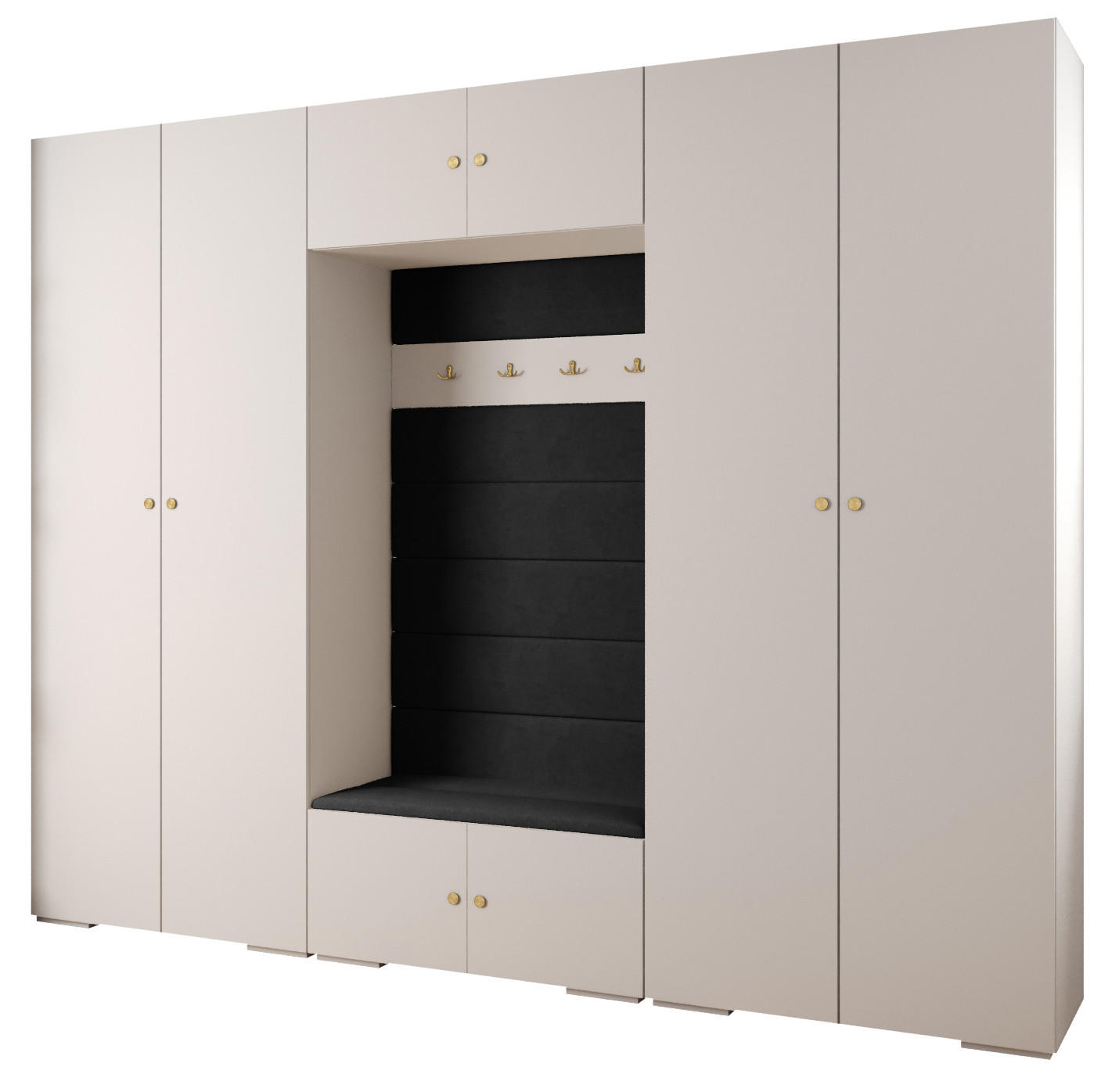 Abiks Möbel Garderoben-Set Weiß, Schwarz, Gold 300x236.7x47 cm