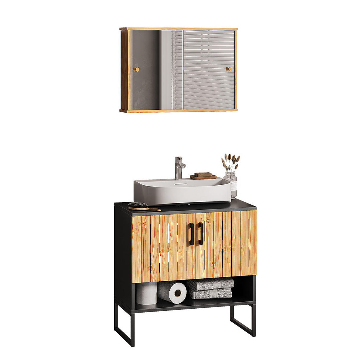 KOUPELNOVÝ NÁBYTEK Vayra Bambus - černá/zelená barva, kompozitní dřevo (60/65.5/33cm) - Vicco