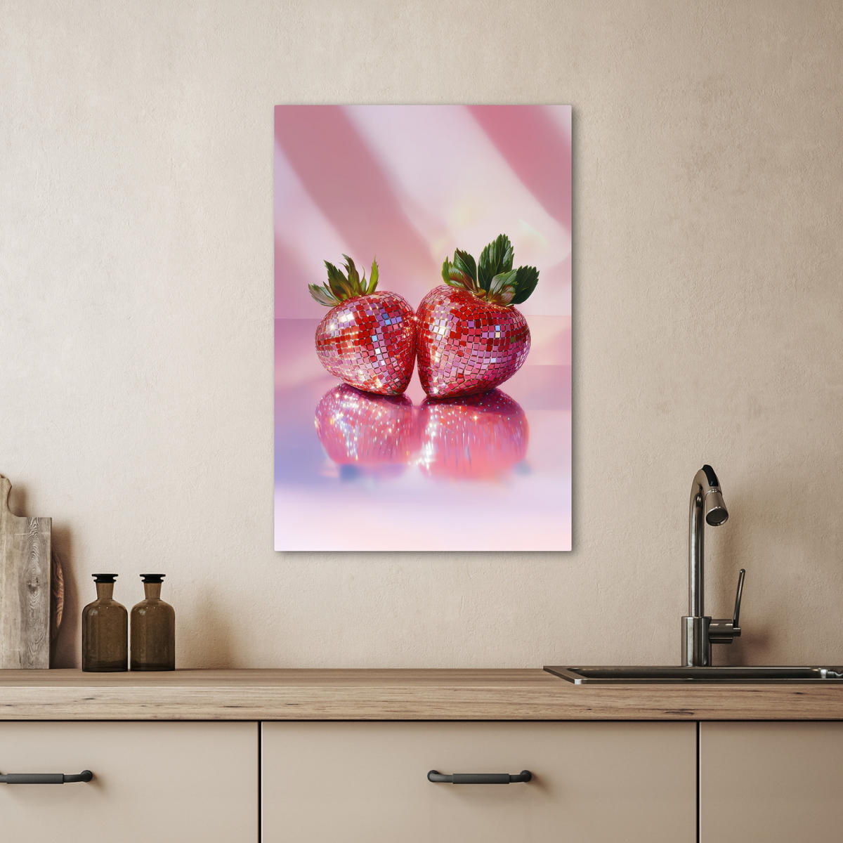 LEINWANDBILD Disco - Obst - Glitzer - Erdbeere 40x60 cm - Pink, Textil (40/60cm) - MuchoWow