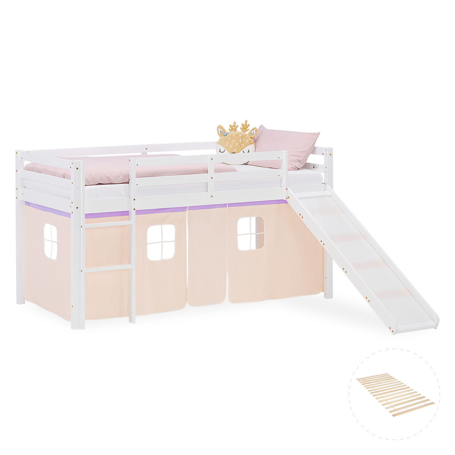 Homestyle4u Hochbett Lila, Weiß 90x200 cm