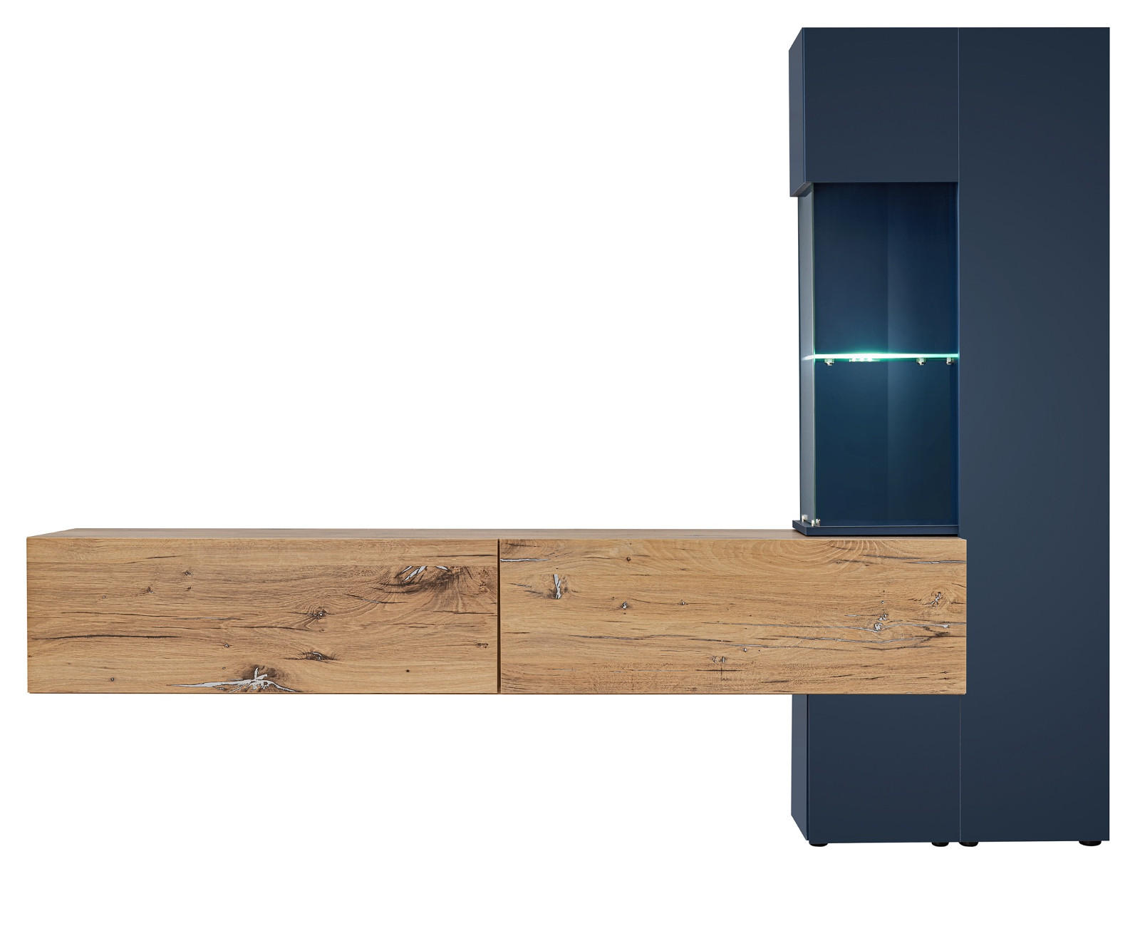 Furn.Design Wohnwand Blau, Eiche 210x162x40 cm