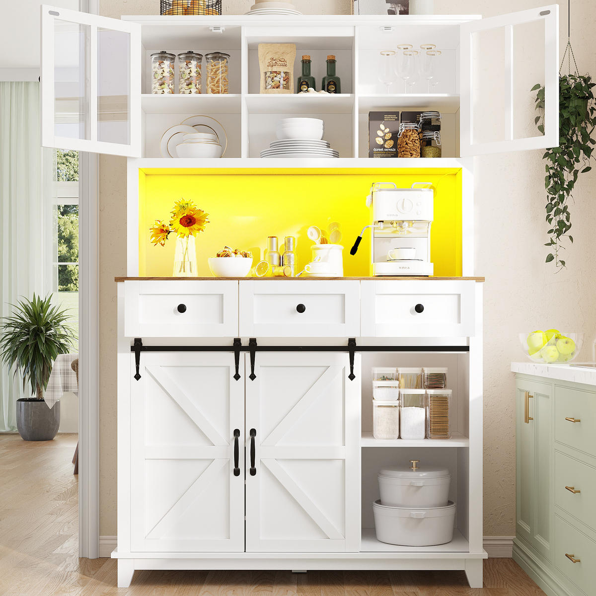 GESCHIRRSCHRANK aus MDF 105x38,4x180cm in Weiß mit LED-App-Steuerung - Weiß, Holzwerkstoff (105/180/38.4cm) - Modfu