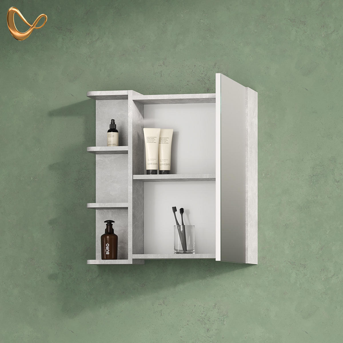 BADSPIEGELSCHRANK Fucino Beton 62 x 64 cm - Schieferfarben/Grau, Holzwerkstoff (62/64/20.8cm) - Livinity®