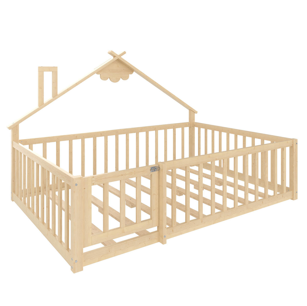 KINDERBETT 140/190 cm aus Kiefern mit Hausrahmen, Schutzgeländer und Verschluss, Natur - Naturfarben, Holzwerkstoff (140/190cm) - Redom
