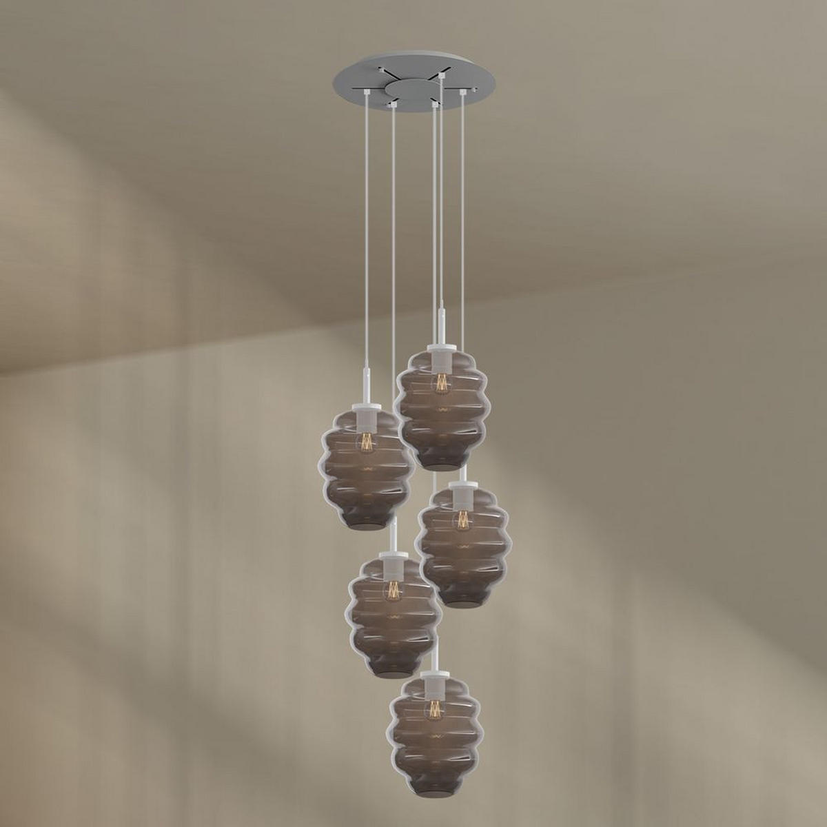 GALERIELEUCHTE Echos 5-flammig Braun Ø 25cm - Braun/Weiß, Glas (25/25/28cm) - s.luce