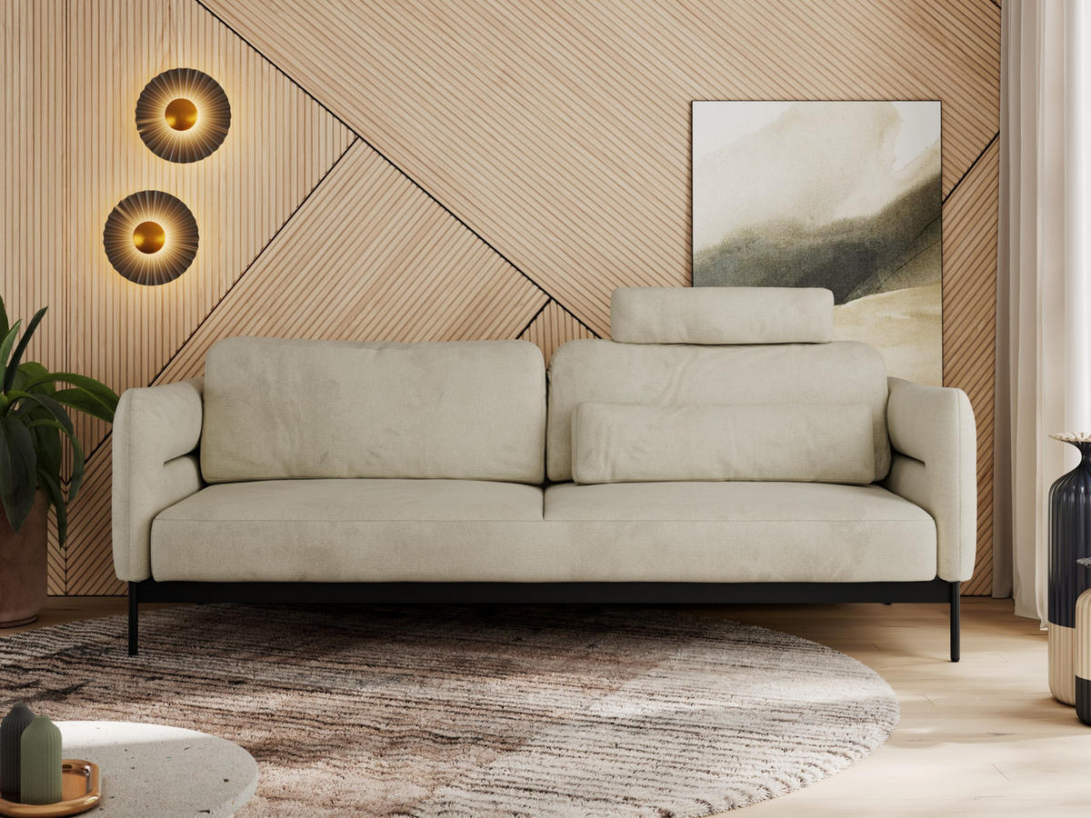 SOFA SALENTO Beige Velvet - Beige/Schwarz, Textil/Metall (221/82/101cm) - MKS
