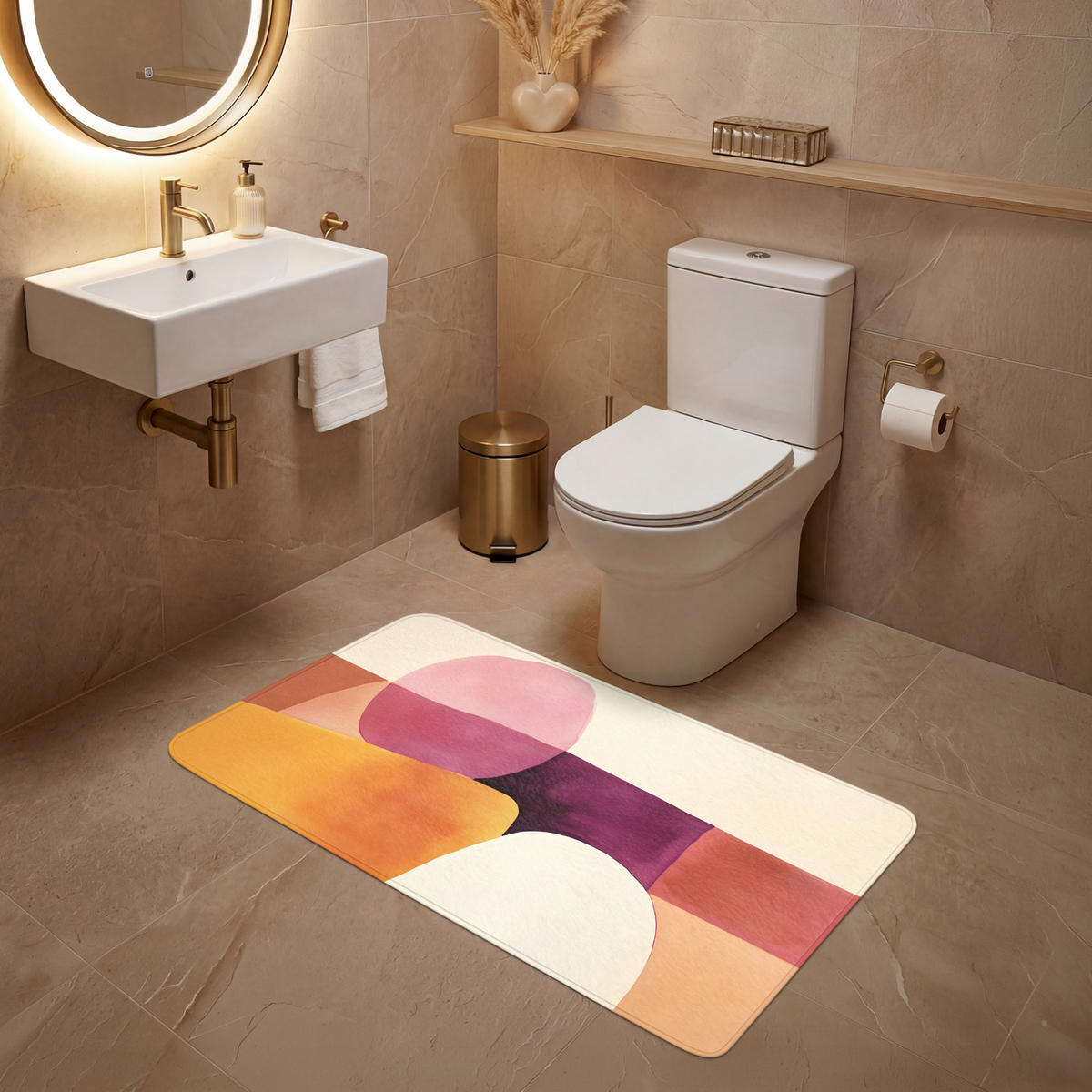 WC PŘEDLOŽKA Tvary - abstraktní - barevné 120x60 cm - terakotová, textil/plast (120/1cm) - OnlyWow