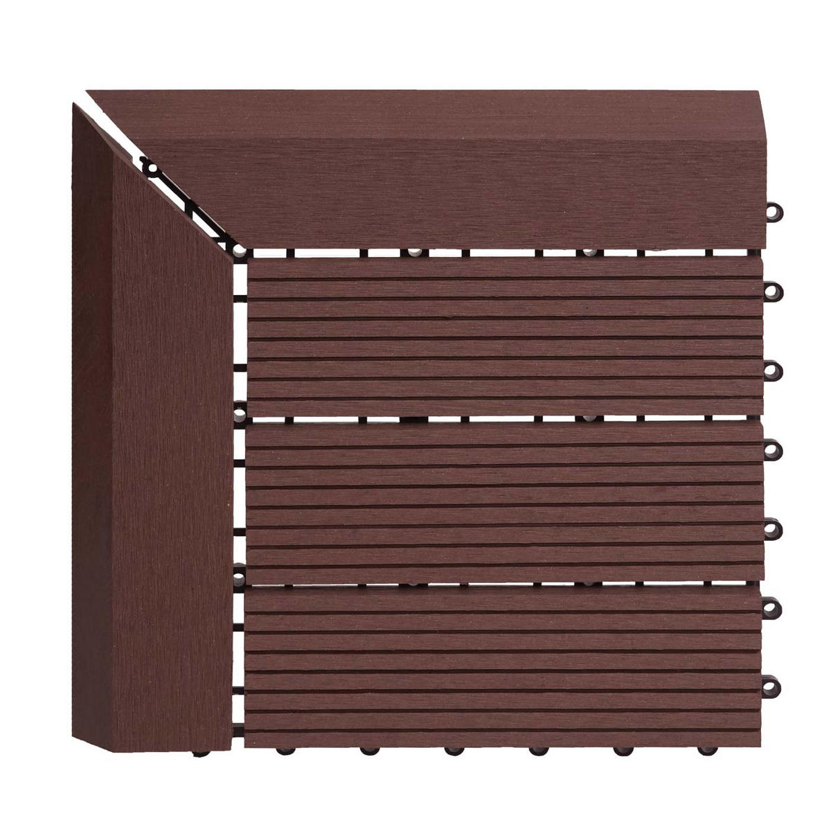 WPC ECK-BODENFLIESE + Abschluss 30x30cm rechts Coffee linear - Braun, Kunststoff (30/30/2cm) - BERLINLODGE
