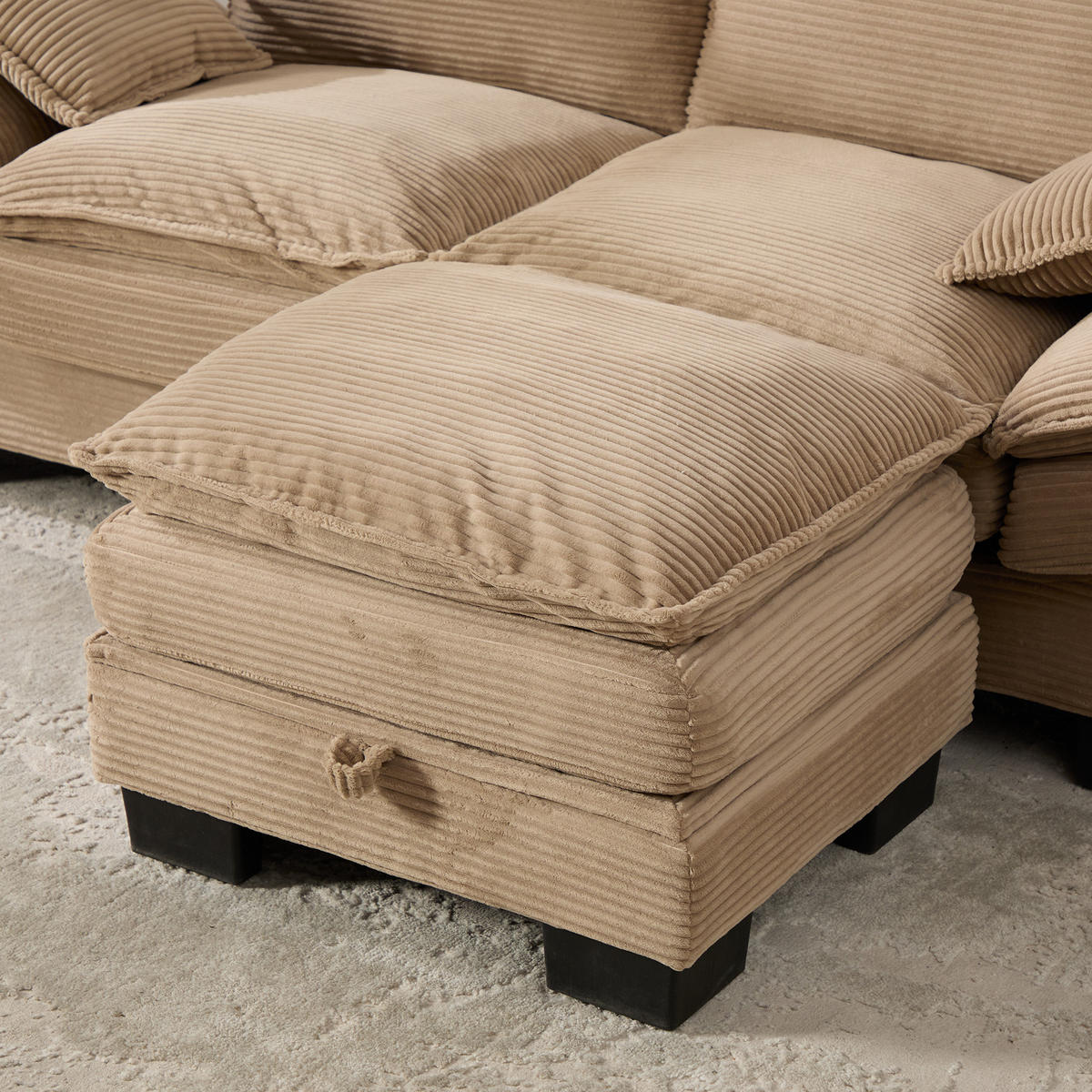 2-SITZER Sofa aus Corduroy 190x132x84 cm mit Hocker & USB-C, beige - Beige, Textil (132/84/190cm)