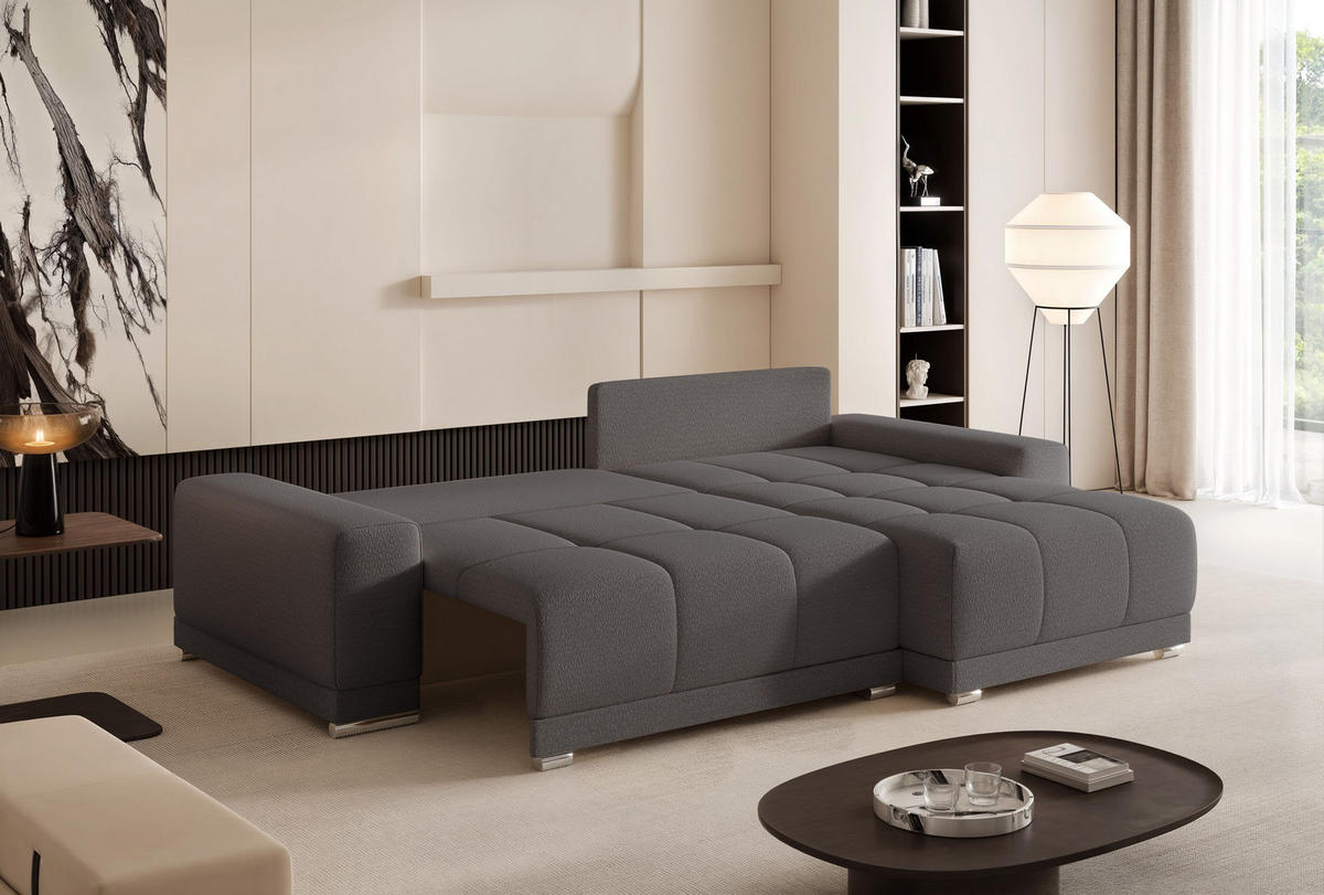 ECKSOFA TARA mit Schlaffunktion und Bettkasten Dunkelgrau - Dunkelgrau, Holzwerkstoff/Kunststoff (250/90cm) - Idohome