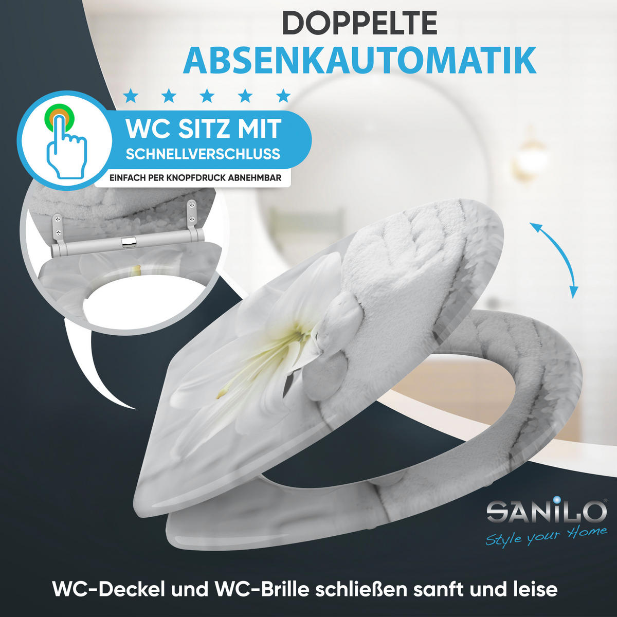 WC-SITZ mit Absenkautomatik & Top Fix Good Feeling - Weiß, Holzwerkstoff (37.7/5.5/48cm) - Sanilo