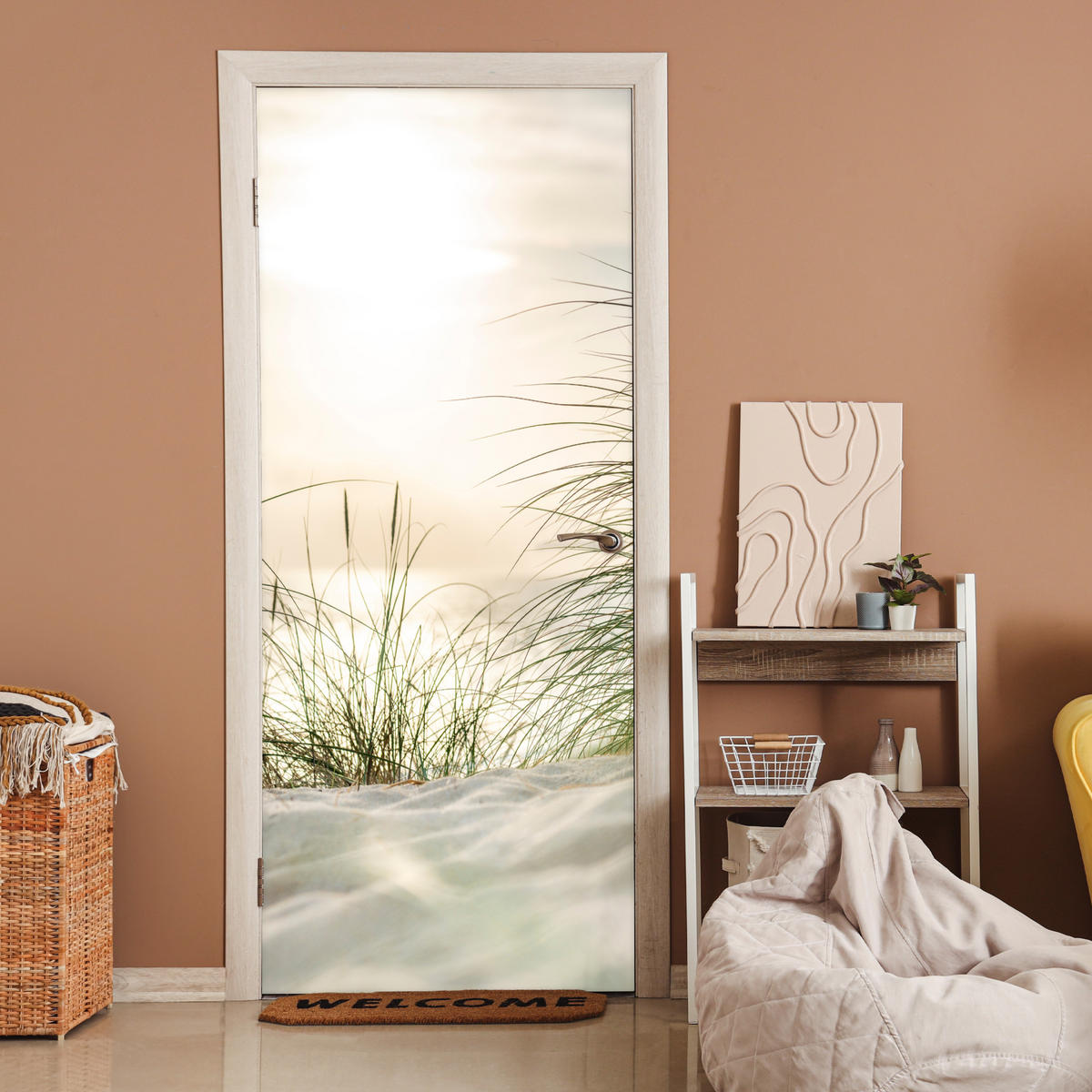 TÜRAUFKLEBER Selbstklebend - Dünen am Wattenmeer 95x215 cm - Türtapete - Sandfarben, Kunststoff (95/0.1cm) - MuchoWow
