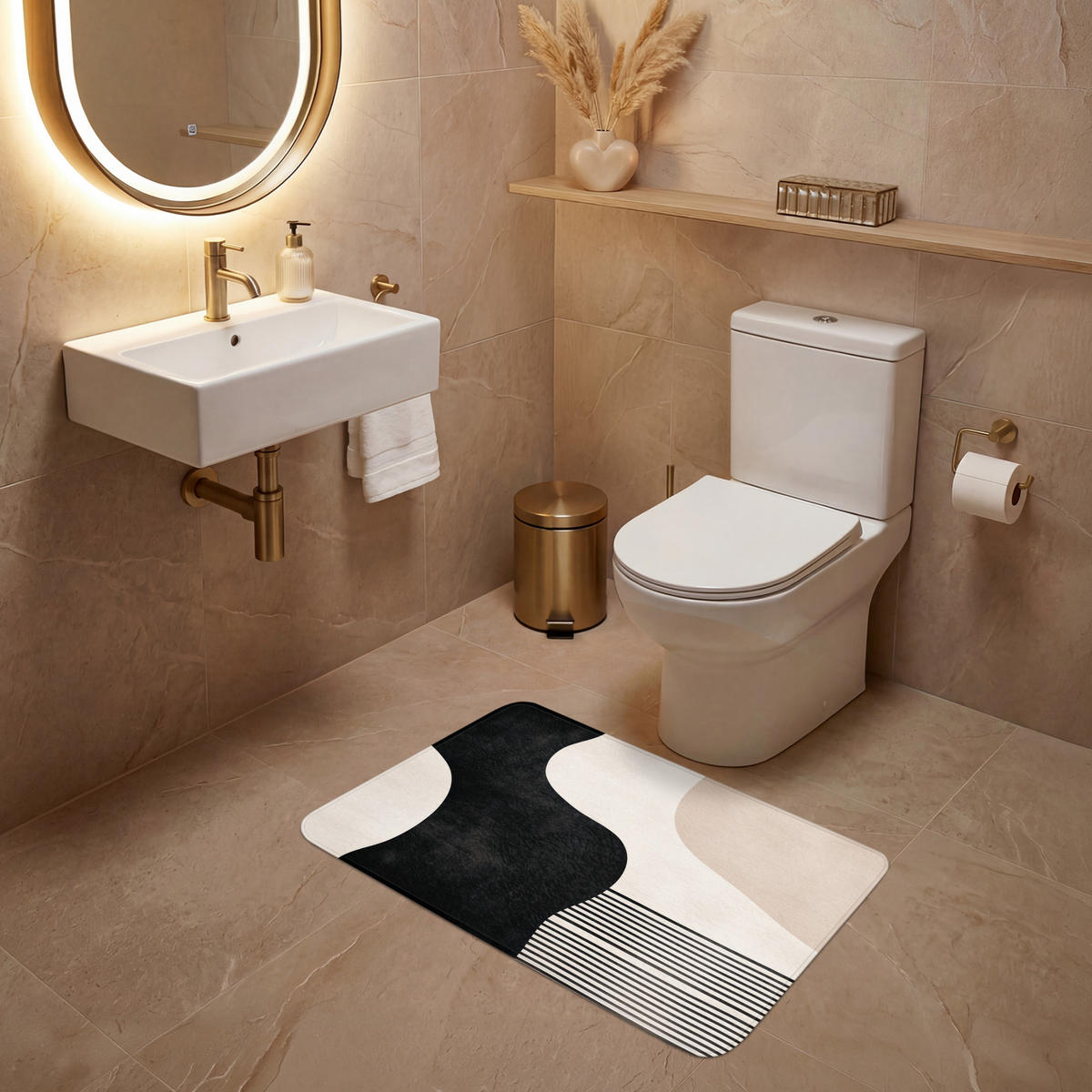 WC-VORLEGER Abstrakt - Japandi - Beige - Modern Toilettenteppich 80x50 cm - Beige, Kunststoff/Textil (80/1cm) - OnlyWow