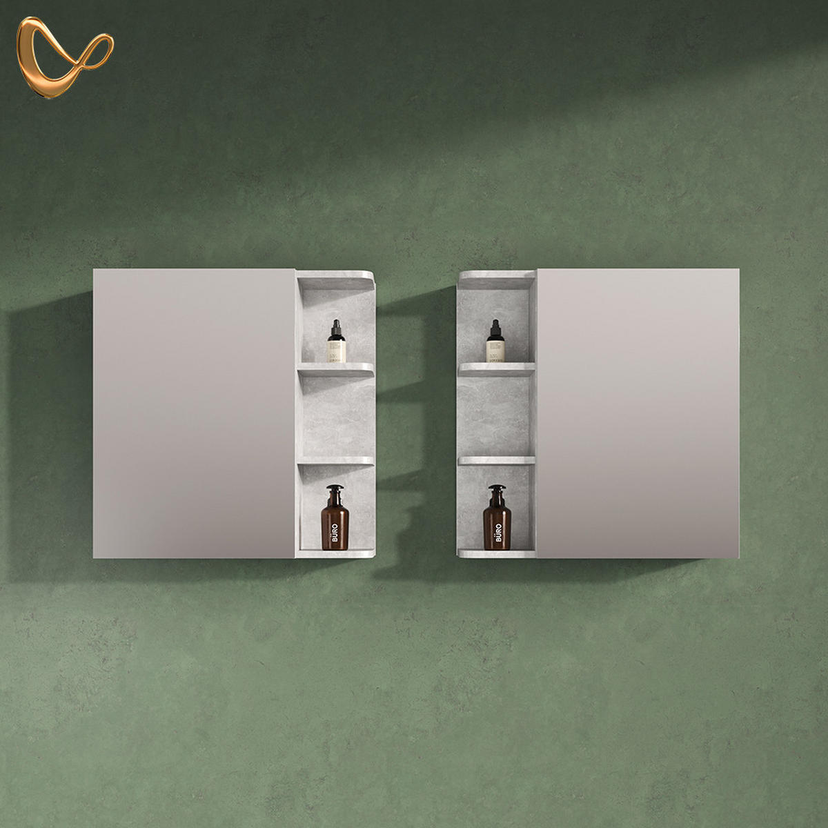 BADSPIEGELSCHRANK Fucino Beton 62 x 64 cm - Schieferfarben/Grau, Holzwerkstoff (62/64/20.8cm) - Livinity®