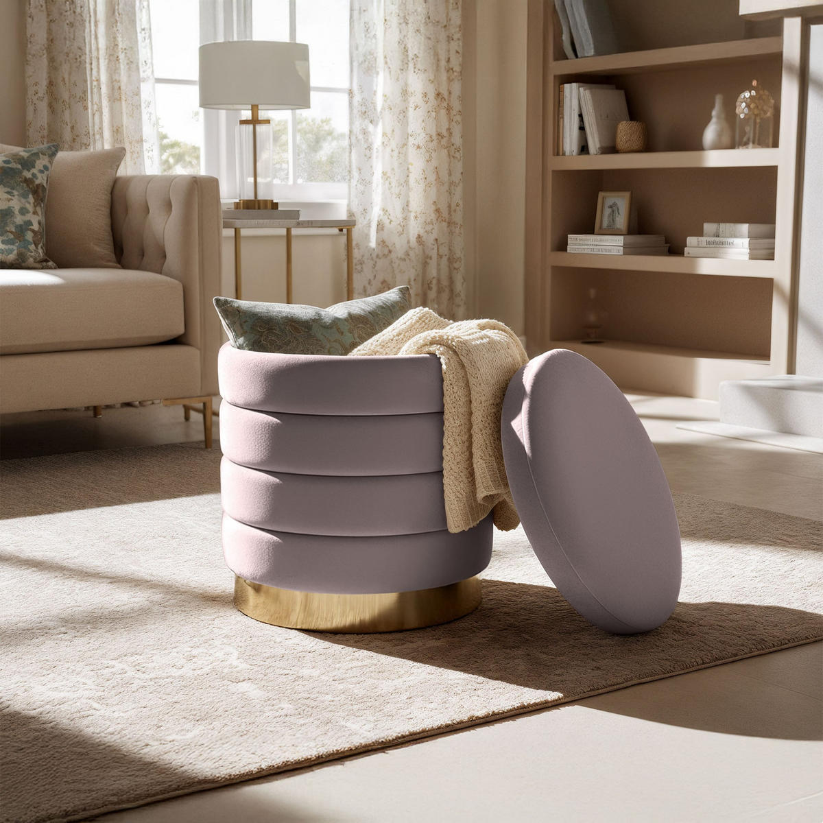 SITZHOCKER LUNA, Rosa, T40xB40xH44 - Pink, Holz (40/44/40cm) - Milordbikes