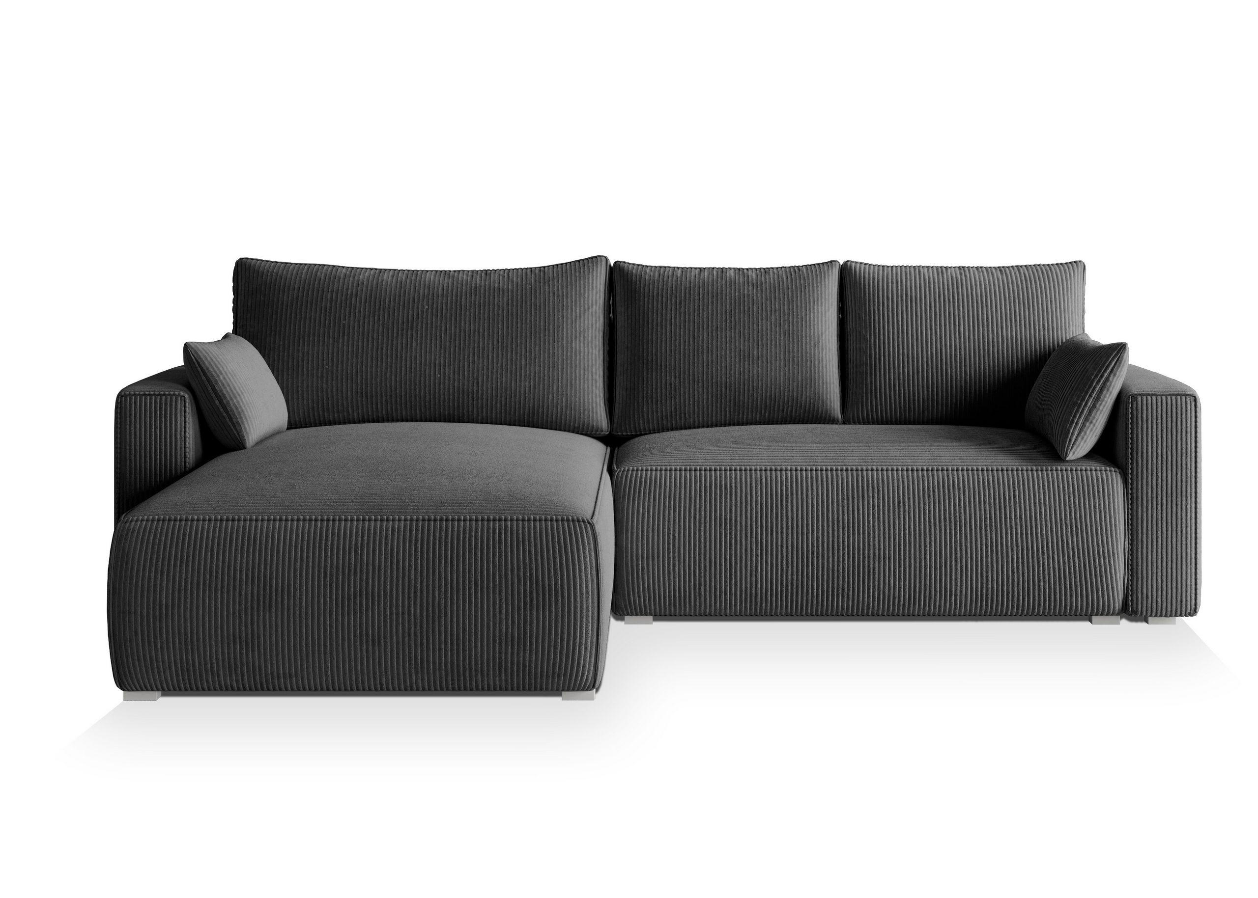 ECKSOFA FORIL P Graphitfarben Kordstoff mit Schlaffunktion - Graphitfarben, Holz (265/178cm) - MASSENO