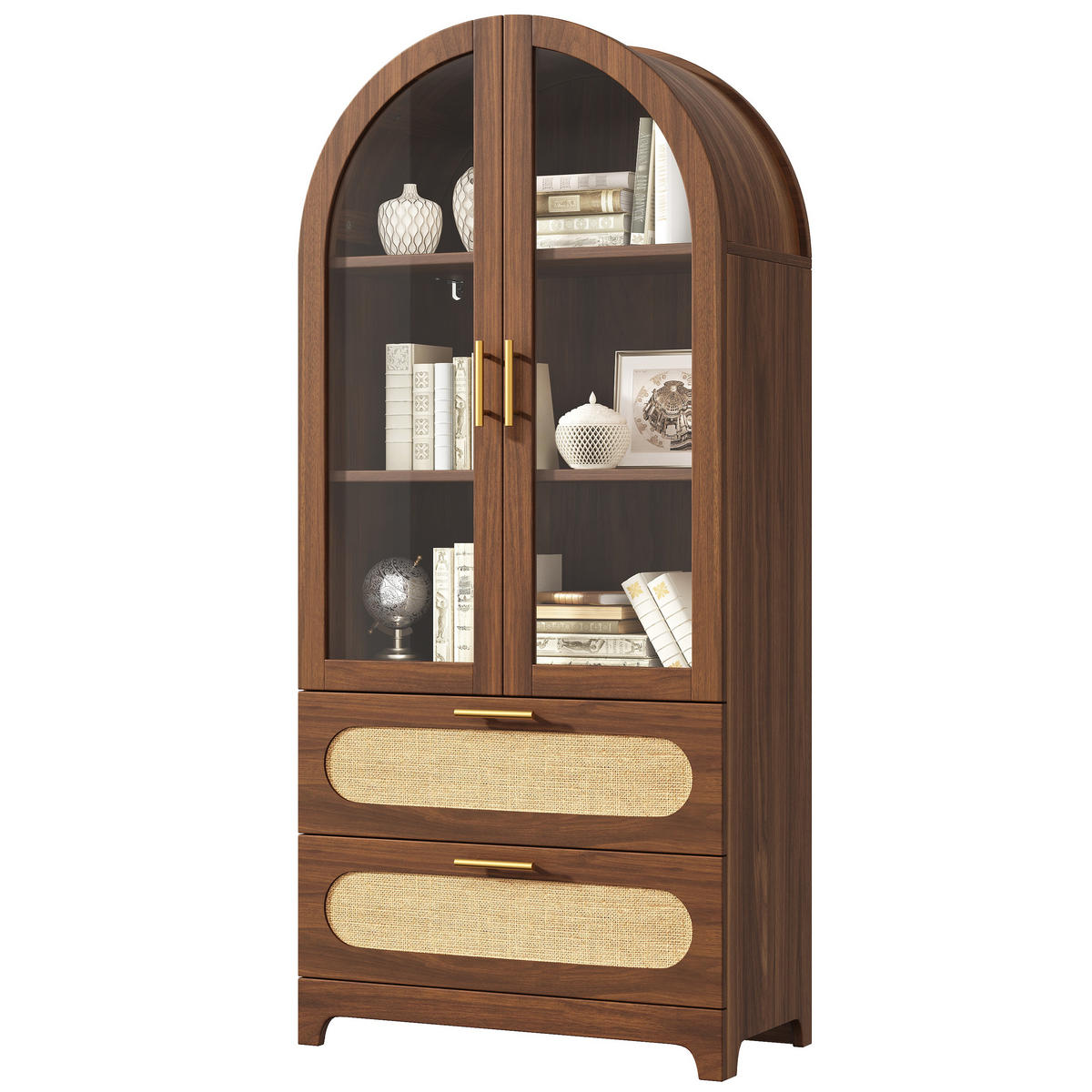 VITRINE*2 175x80x40Cm Nussbaum Retro 2 Schubladen Böden - Naturfarben, Holzwerkstoff (175/40/80cm) - FLIEKS