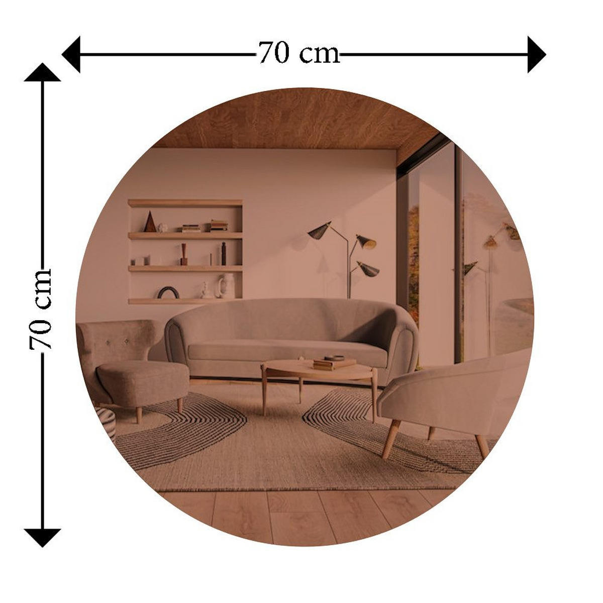 BADSPIEGEL 70x70 cm Bronze goldfarbener Rahmen Runder Wandspiegel - Bronzefarben, Glas (70/70/2cm) - Ibonto