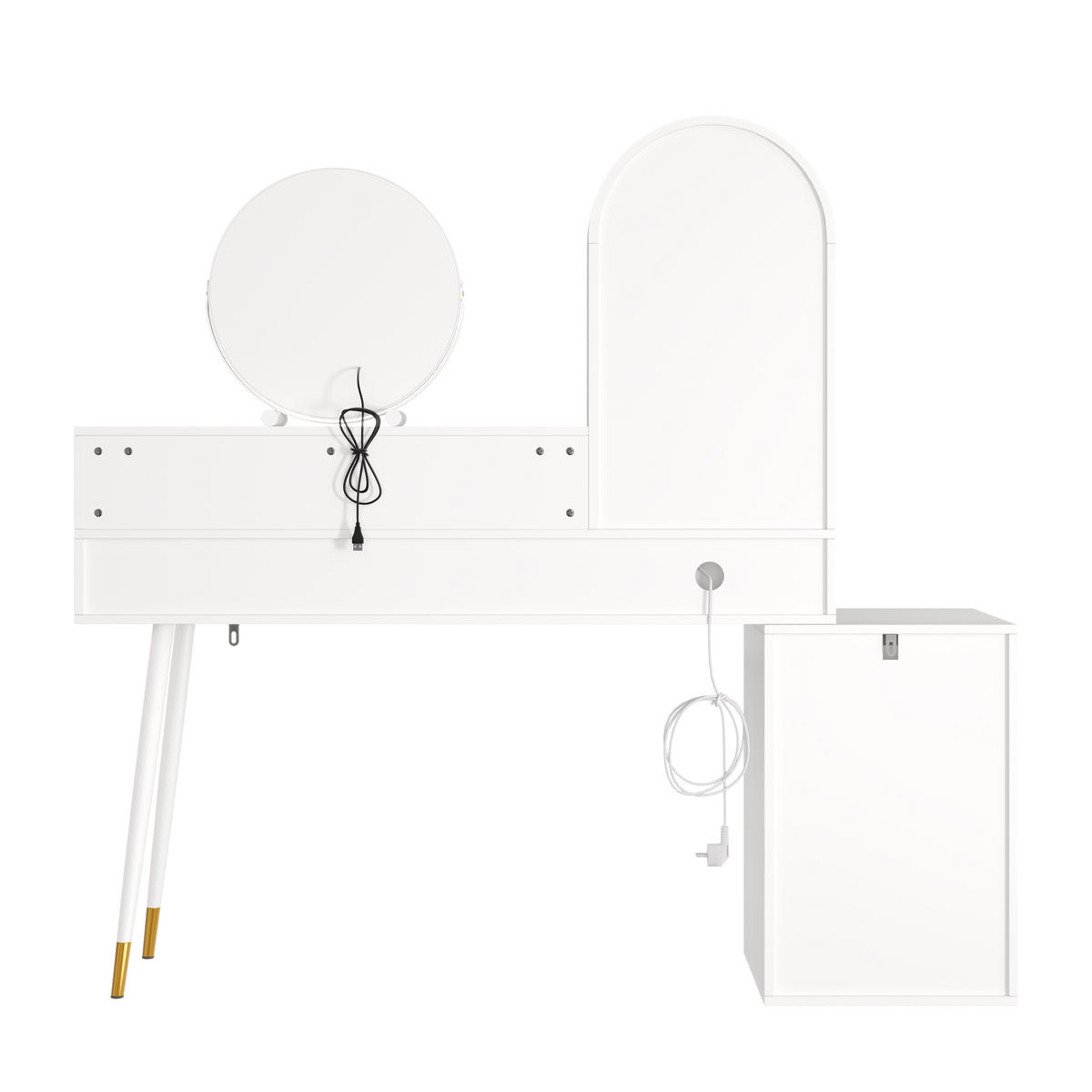 SCHMINKTISCH LED Spiegel USB Type C Glasplatte Weiß - Weiß, Glas (140/140/40cm) - FLIEKS