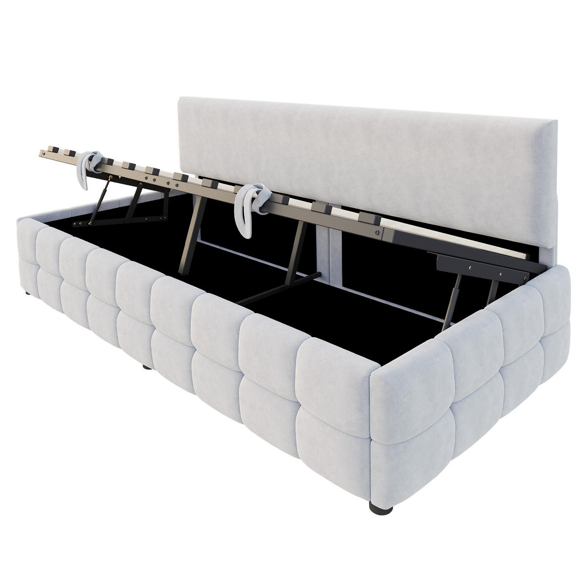 POLSTERBETT Schlafsofa 90/200 cm mit hydraulischem Stauraum in Hellgrau - Hellgrau, Textil (90/200cm) - OKWISH