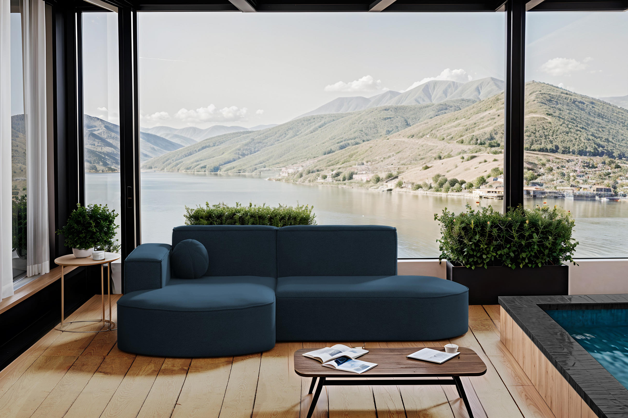 GARTENECKSOFA L-Form Designer Modena Studio Patio Marineblau Links - Blau, Holz/Textil (165/78/236cm) - Kaiser Möbel