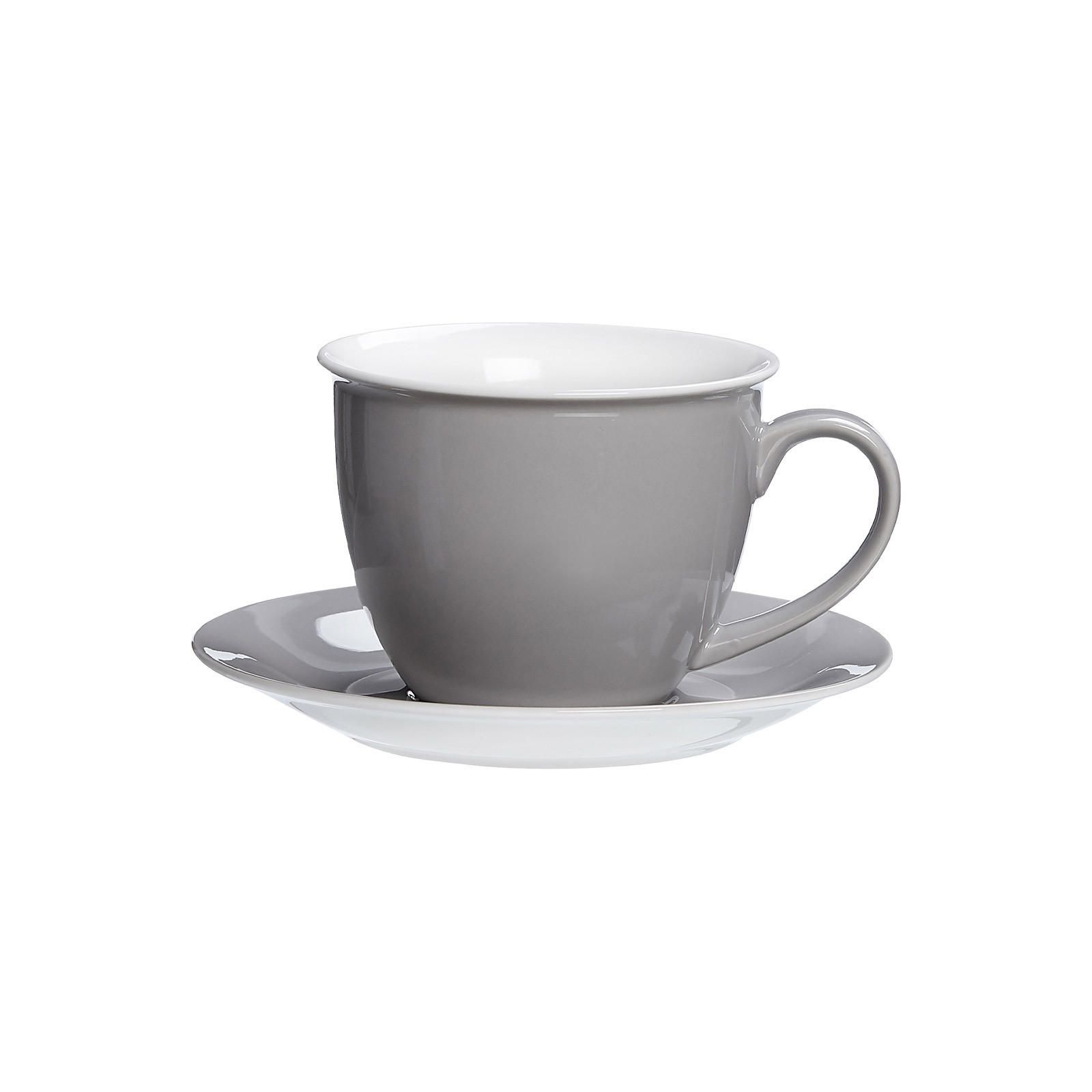 MILCHKAFFEE TASSEN MIT UNTERTASSEN Doppio Grau 350 ml 6er Set - Grau, Keramik (17/11/17cm) - Ritzenhoff Breker