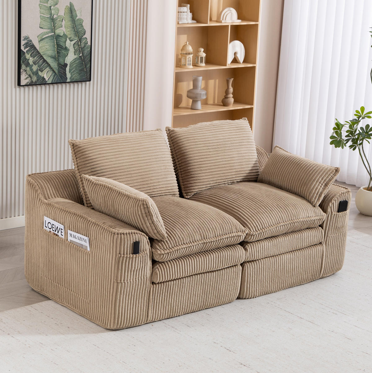 2-SITZER-SOFA 191/94/85 cm mit Seitentaschen, Kissen und Federkern, Khaki - Beige, Textil (191/85/94cm) - Redom