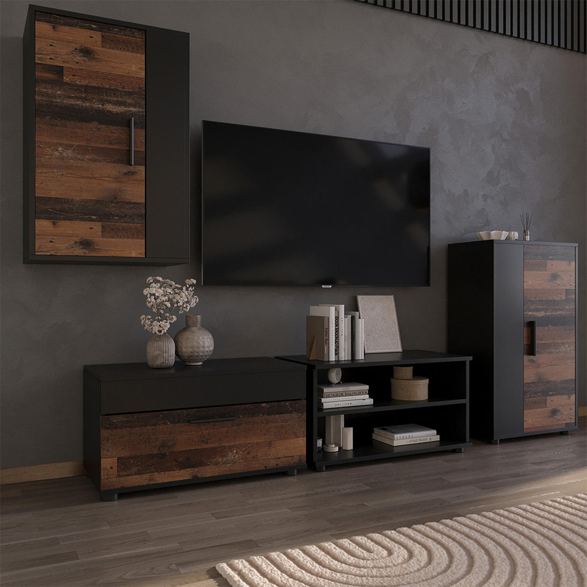 NÁSTĚNNÁ SKŘÍŇKA Berno Černá/starý styl - černá/hnědá, kompozitní dřevo (70.8/38.9/35.3cm) - Vicco