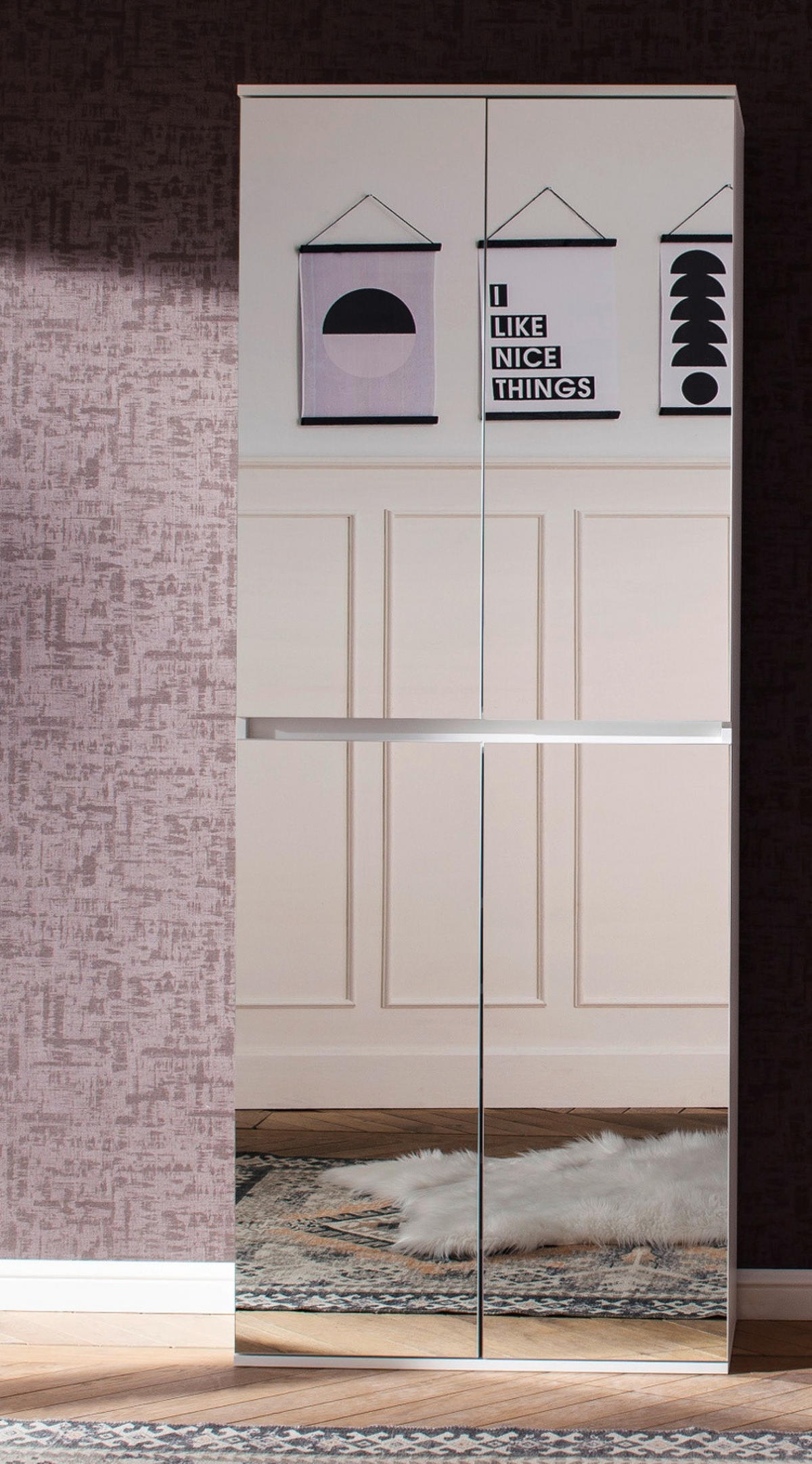 GARDEROBENSCHRANK weiß 74 x 191 cm, Schuhschrank mit Spiegeltüren - Weiß, Glas/Holzwerkstoff (74/191/34cm) - Top.Furn