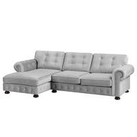 ECKSOFA mit Longchair - Samt - Hellgrau, Textil (302/166cm) - home24