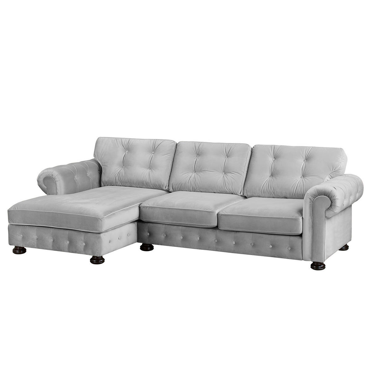 ECKSOFA mit Longchair - Samt - Hellgrau, Textil (302/166cm) - home24