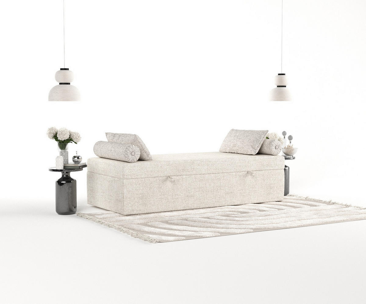 BOXBETT Lennon Creme 100/200 cm im Webstoff - Creme/Schwarz, Holz/Holzwerkstoff (100/200cm) - Maison de Reve