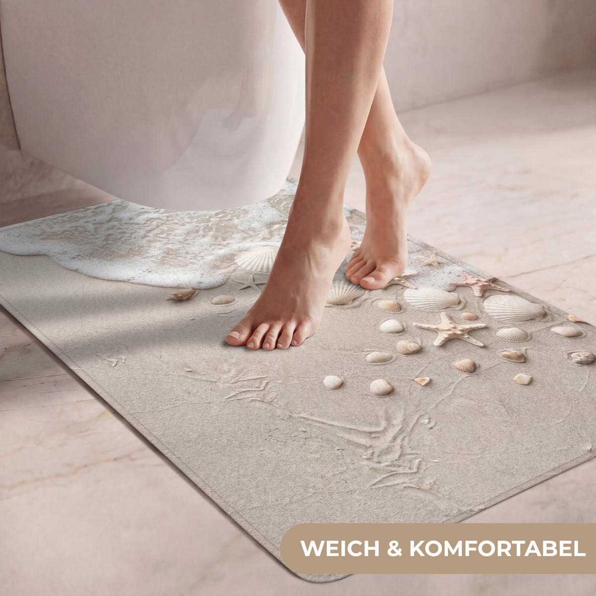 WC-VORLEGER Muscheln - Seesterne - Strand Toilettenvorleger 60x90 cm - Sandfarben, Kunststoff/Textil (60/1cm) - OnlyWow