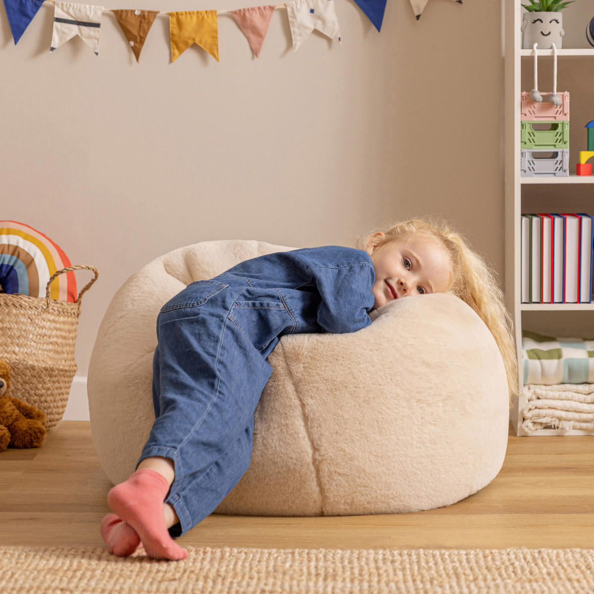 KINDERSITZSACK Kingston Kaninchenkunstfell - Beige, Textil (80/45/80cm) - icon