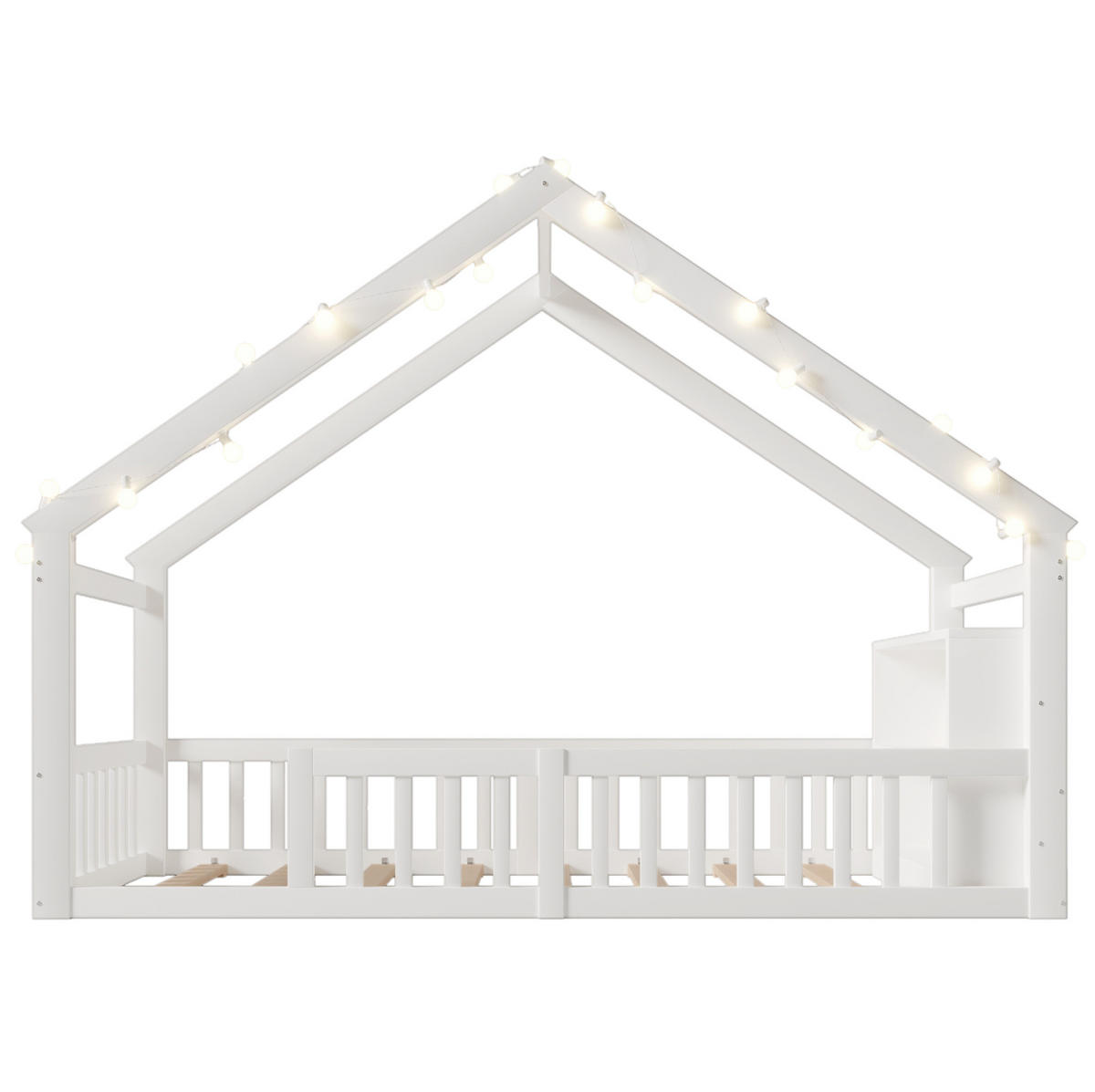 HAUSBETT 90/190 cm Weiß mit Schutzgitter und Regal - Weiß, Holz (90/190cm) - MIVRAY