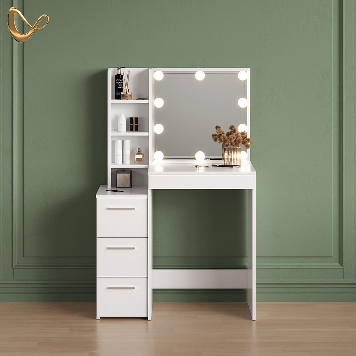 SCHMINKTISCH Ivera Weiß 79.9 cm mit LED Beleuchtung - Weiß, Holzwerkstoff (79.9/127.4/40cm) - Livinity®