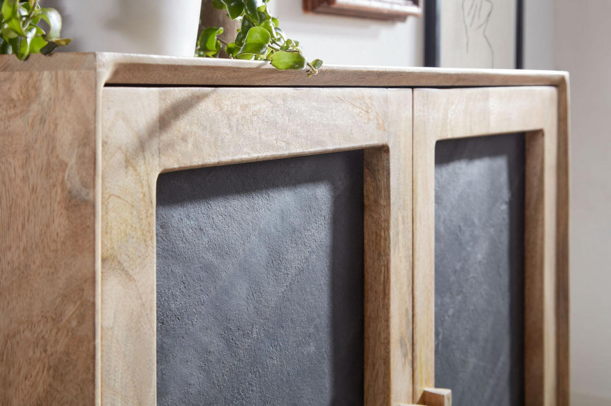 SIDEBOARD – Mangoholz, 80x75x35 cm, mit Stauraum, anthrazitfarbene Türen - Schwarz/Braun, Holz/Metall (80/75/35cm) - KADIMA DESIGN