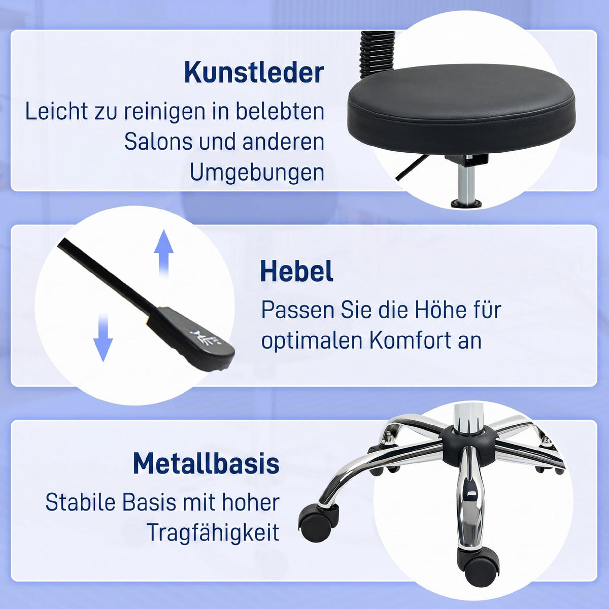 DREHHOCKER Kunstleder Schwarz - Silberfarben/Schwarz, Kunststoff/Metall (51/93/46cm) - HOMCOM