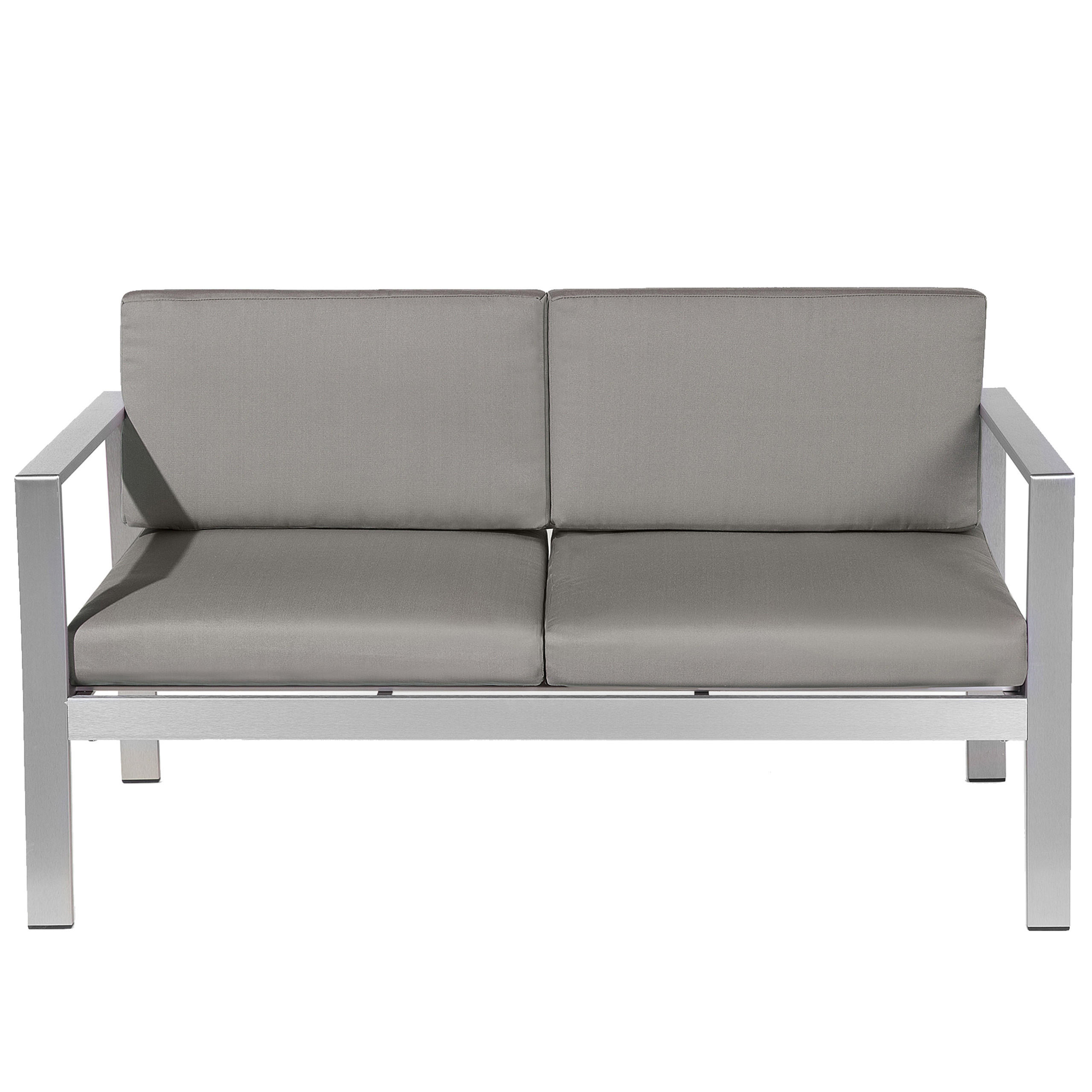 GARTENSOFA Aluminium 2-Sitzer Auflagen dunkelgrau Salerno - Dunkelgrau, Metall (142/80/70cm) - Beliani