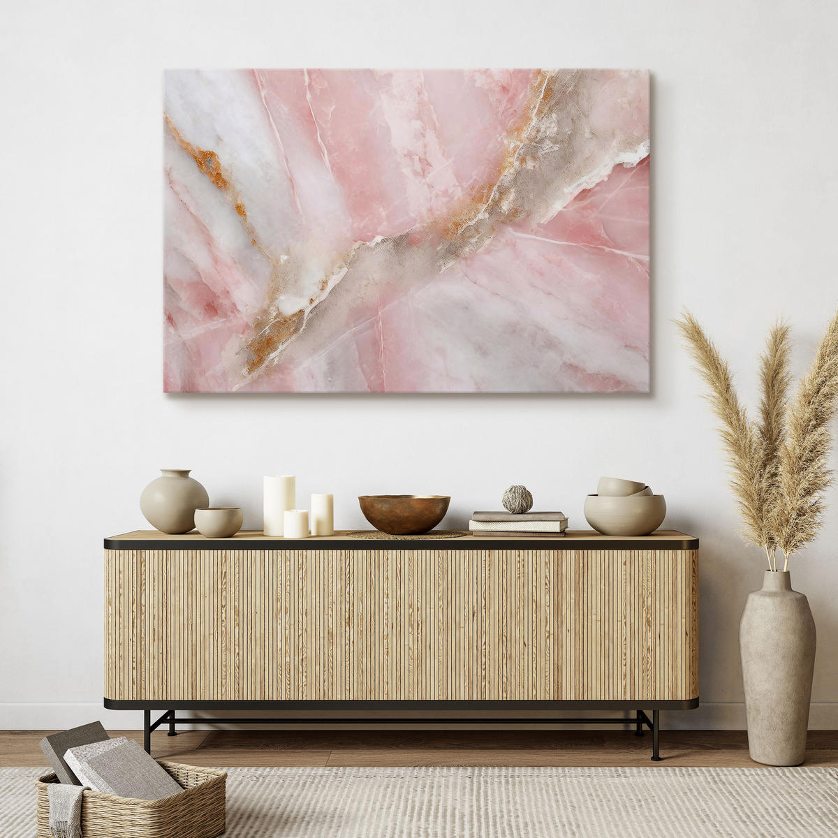 WANDBILD für Schlafzimmer MARMOR Moderne Muster 100/70 cm - Weiß/Rosa, Textil (100/70cm) - Muralo