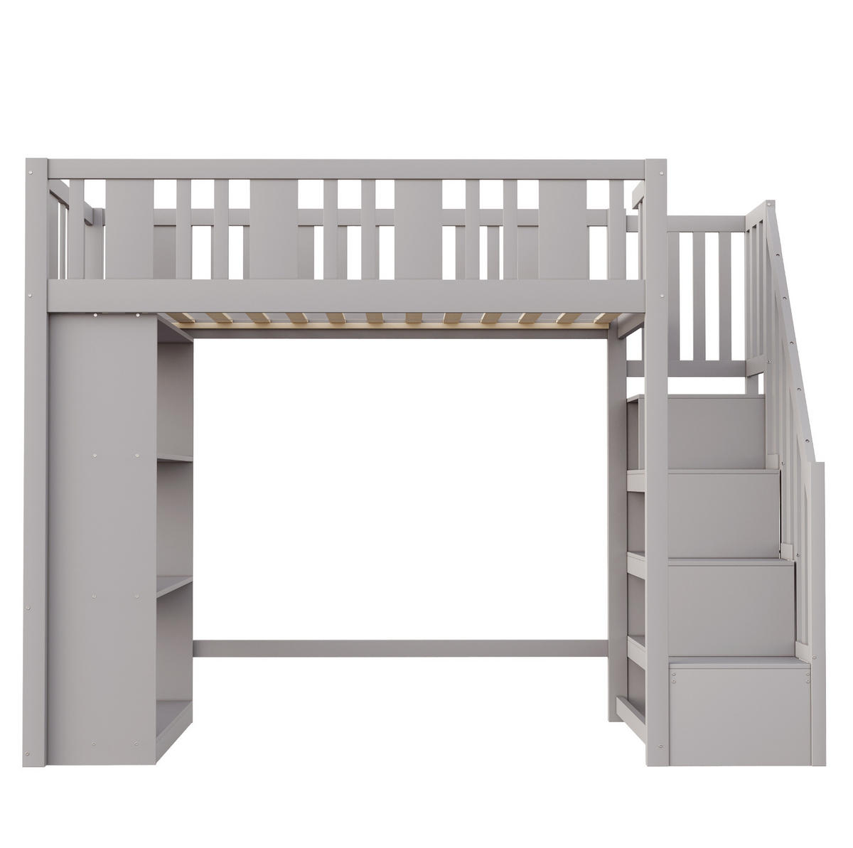 HOCHBETT 90/200 cm Grau aus Holz mit Stauraumtreppe - Grau, Holz (90/200cm) - OKMYHOME