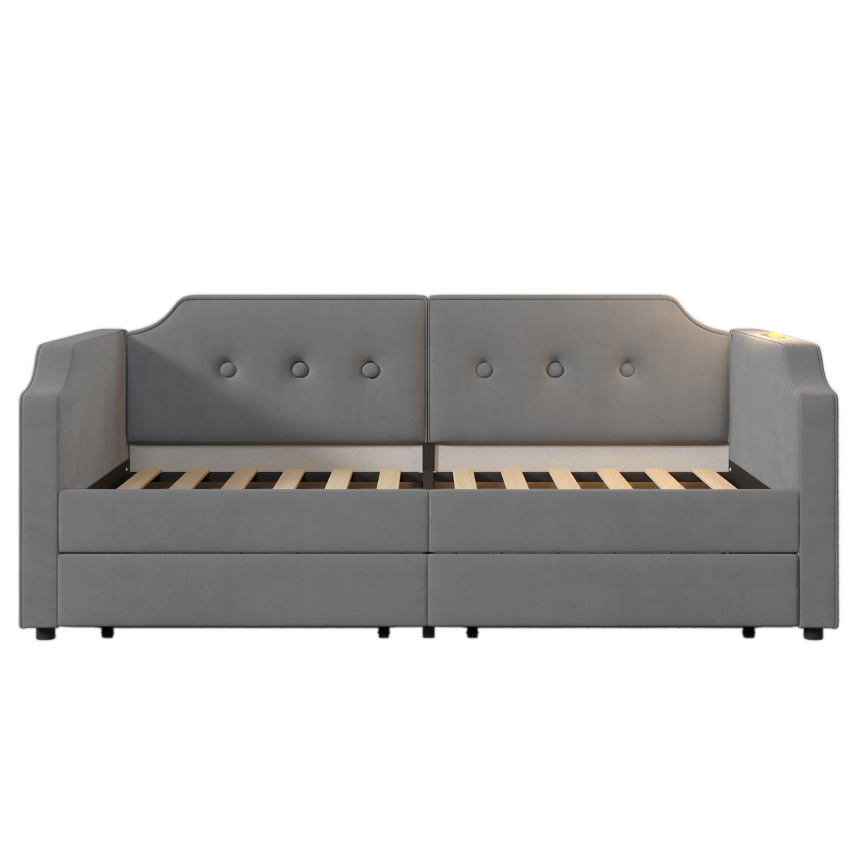 POLSTERBETT 90/200 cm Grau aus Samt mit USB-Type-C und Leselampe - Grau, Textil (90/200cm) - OKMYHOME